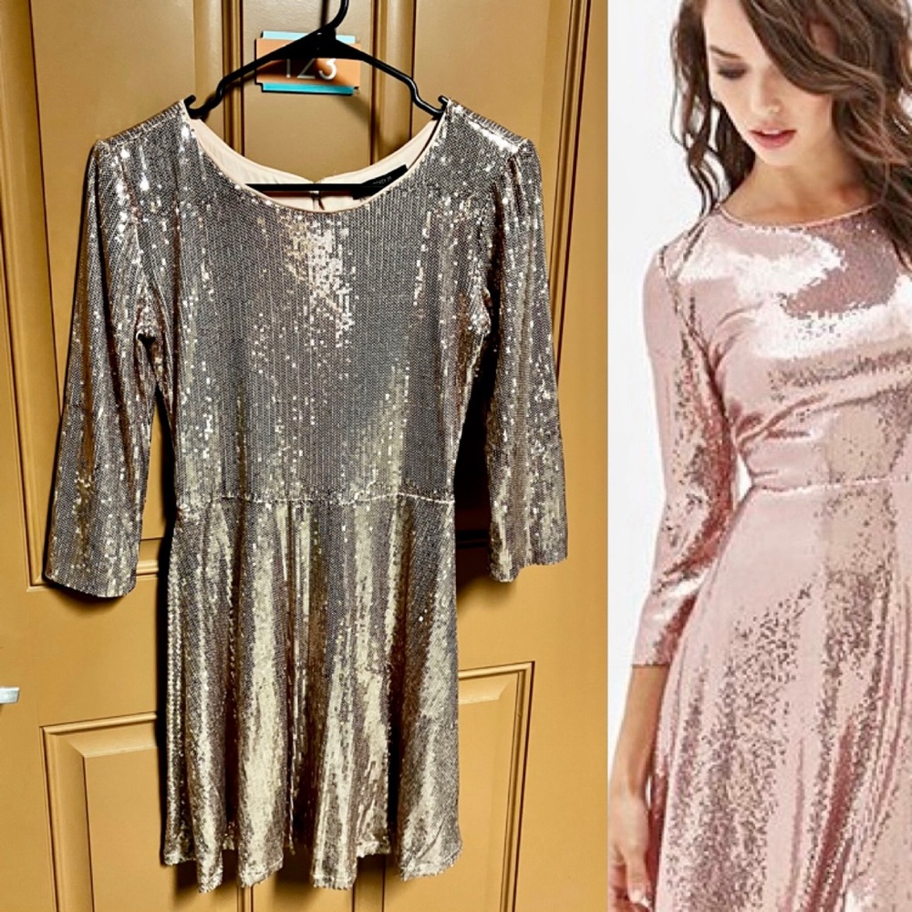 Forever 21 Rose Gold Sequined Skater Dress